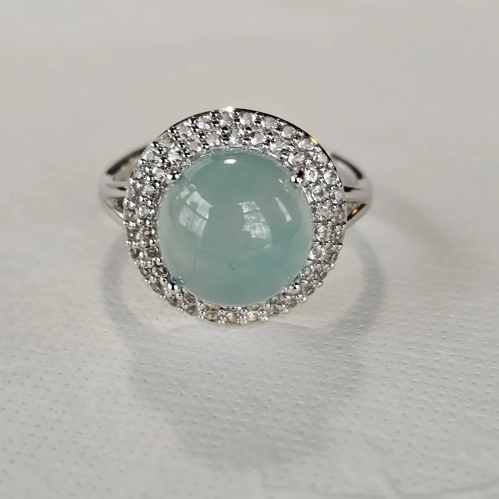 Genuine Certified Aquaprase & White Topaz Ring Size 9. NEW - Picture 3 of 6